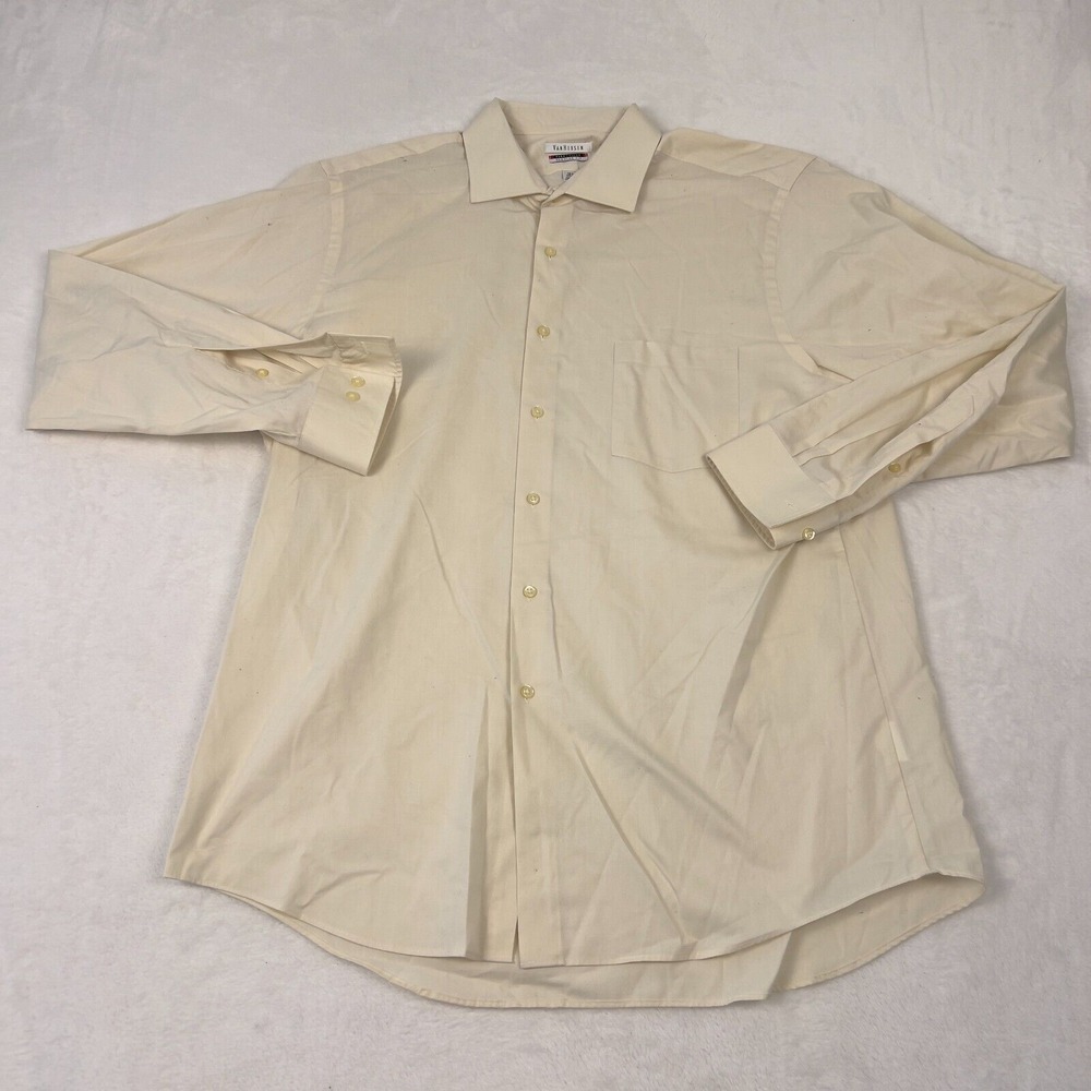 Van Heusen Men's Button Down Shirt 16 1/2 Yellow Regular Fit Long Sleeve